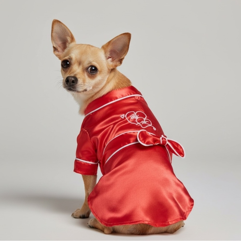 Red Hearts Satin Dog Robe Valentine's Day